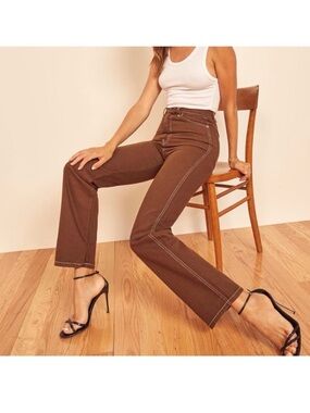 Reformation Cowboy Chocolate Brown High-Rise Straight Jeans